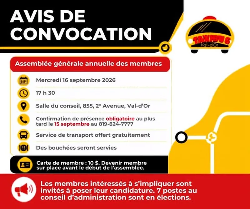 Corporation Taxibus Val-d'Or - Assemblée générale annuelle des membres
